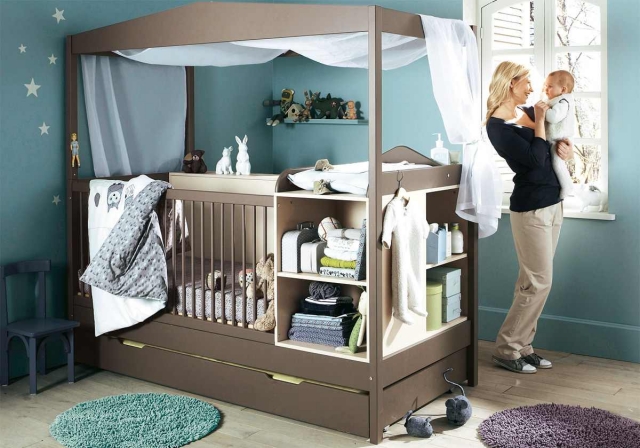 idee chambre de bébé lit-tapis-ronds
