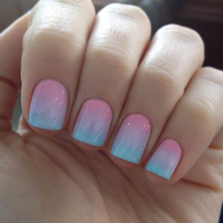 idée-nail-art-été-dégradé-bleu-rose-pastel idée nail art 
