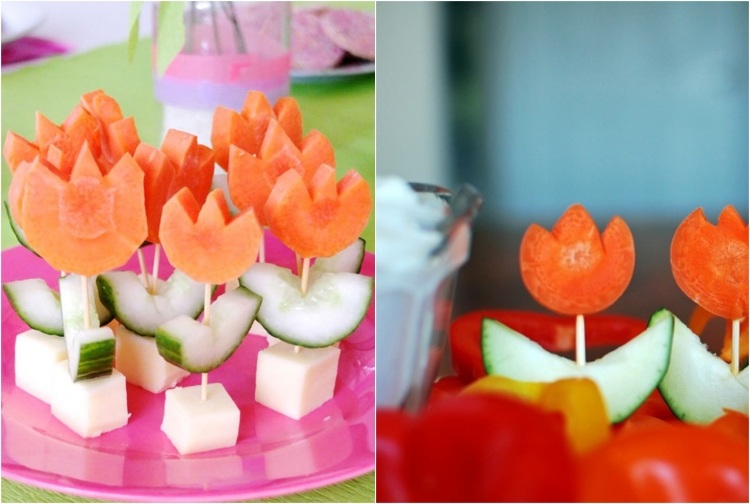 idées-repas-amusant-fête-enfant-fleurs-carottes-concombres