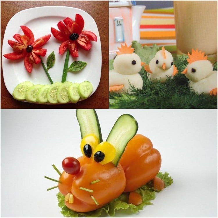 idées-repas-santé-amusant-enfant-fleurs-poussins-lapin