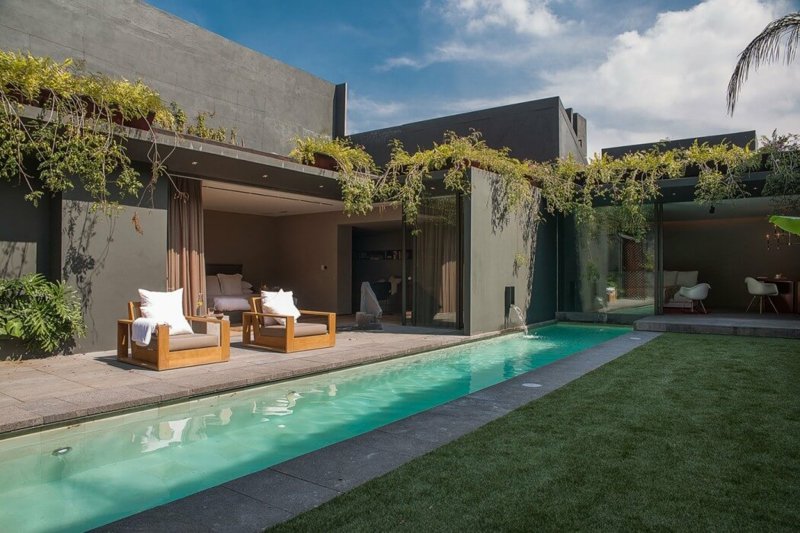 maison de luxe Mexique toiture-végétalisé-piscine-superbe