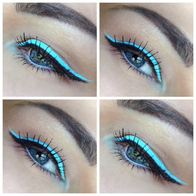 maquillage-yeux-été-double-eye-liner-turquoise-noir-mascara maquillage yeux