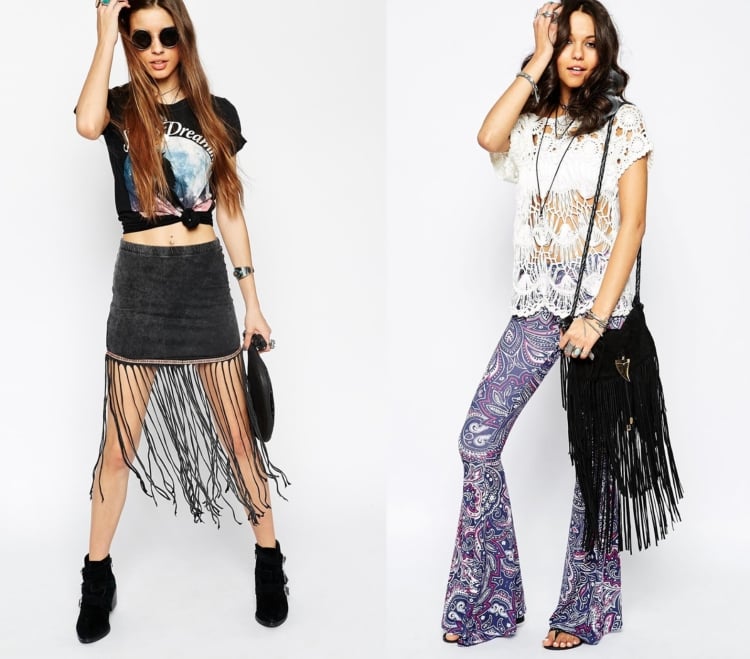 hippie chic mode-boho-chic-hippie-Coachella-2015-asos-jupe-franges-top-dentelle-sac