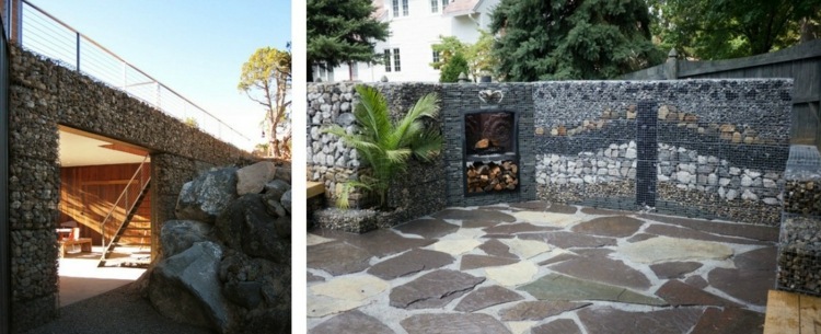 mur-gabion-décoration-jardin-pierres-cailloux-palmier-mur-extérieur