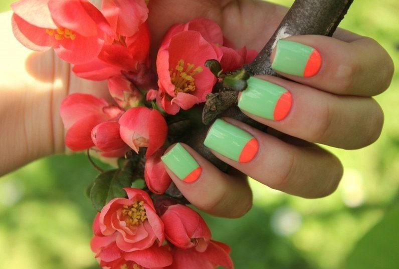 nail art facile printemps 2015 idée superbe-vert-orange