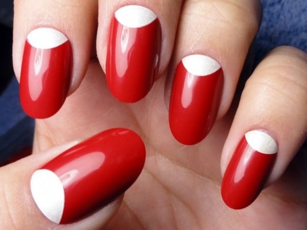 ongles nail art demi-lune tendance 2015 rouge blanc