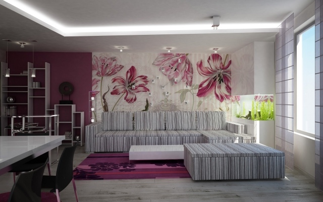 papier-peint-motifs-floraux-mur-accent-salon-ouvert