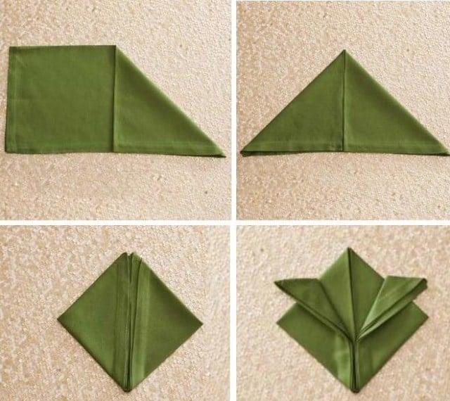 pliage-serviette-tissu-vert-simple-joli-étape-étape