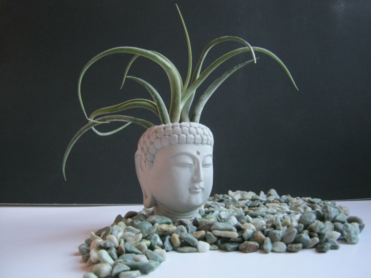 pot pour plante intérieur-tête-Buddha-gravier-déco