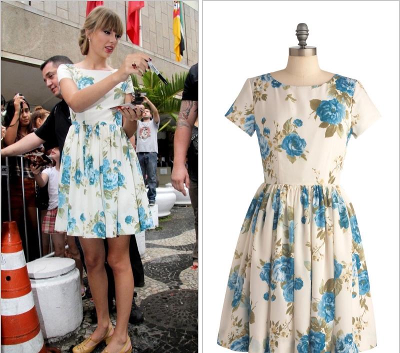 robe-Taylor-Swift-fleurs-bleues-influencée robes années 50