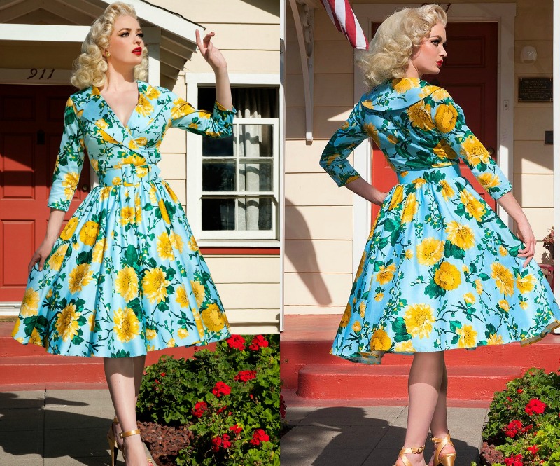 robe-années-50-élégante-décolleté-croisé-manches-3-4