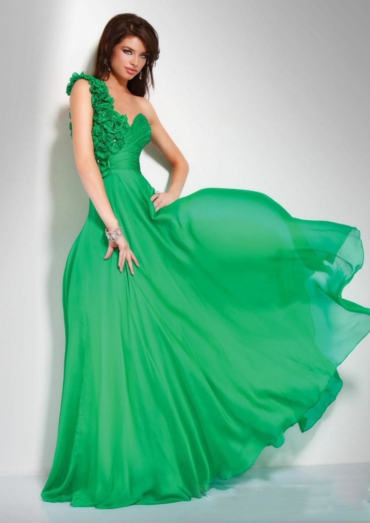 robe-soirée-mousseline-verte-taille-empire-une-bretelle-fleur