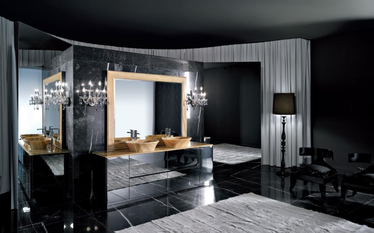 salle-bain-luxe-peinture-noire-carrealge-sol-tapis-vasques