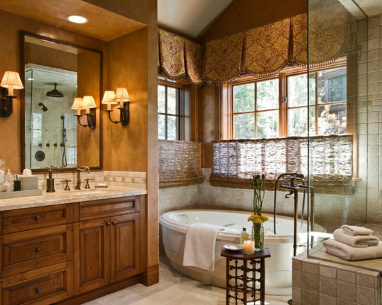 salle de bain de luxe de style ancien meuble bois appliques