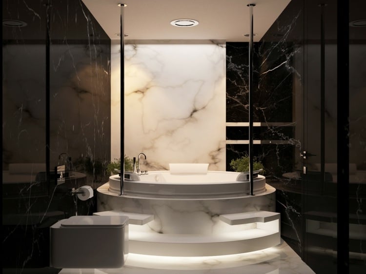 salle de bain de luxe de style moderne marbre-noir-blanc