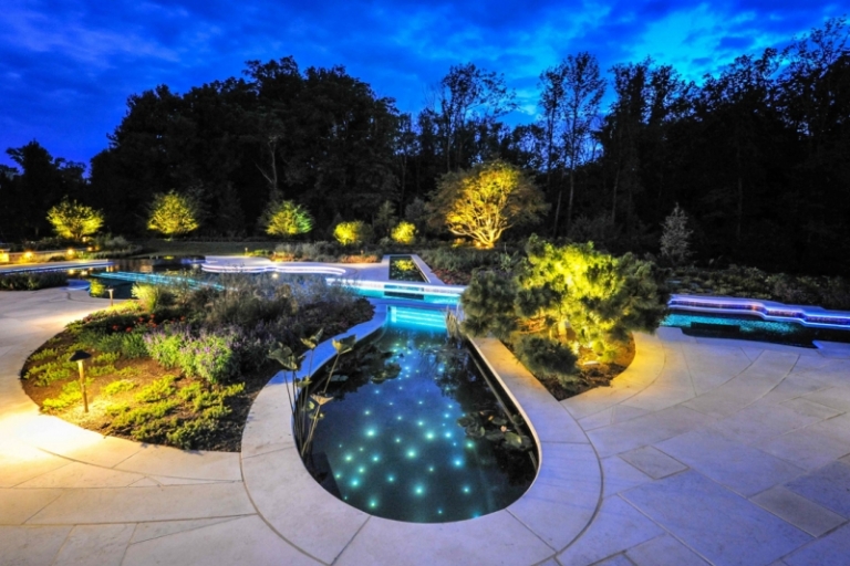 spot-LED-extérieur-borne-jardin-ruban-lumineux-bassin