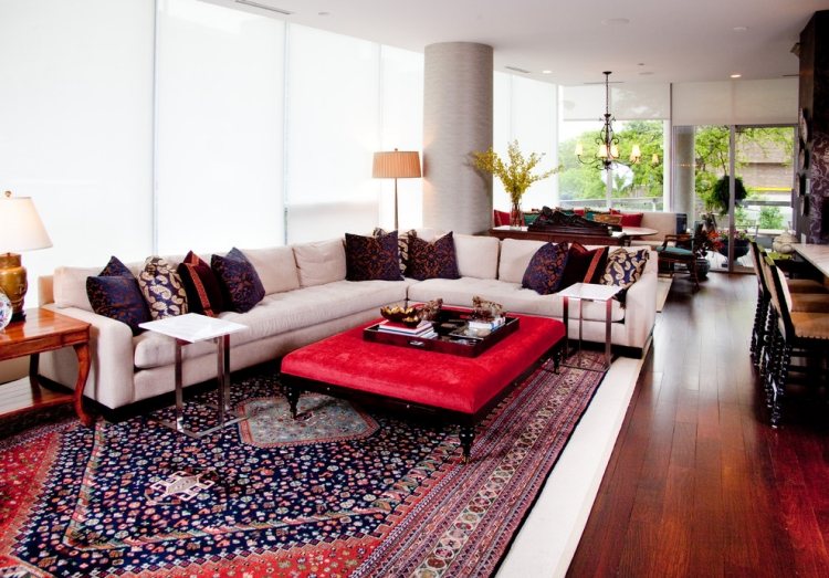 tapis persan bleu rouge salon-contemporain-exotique