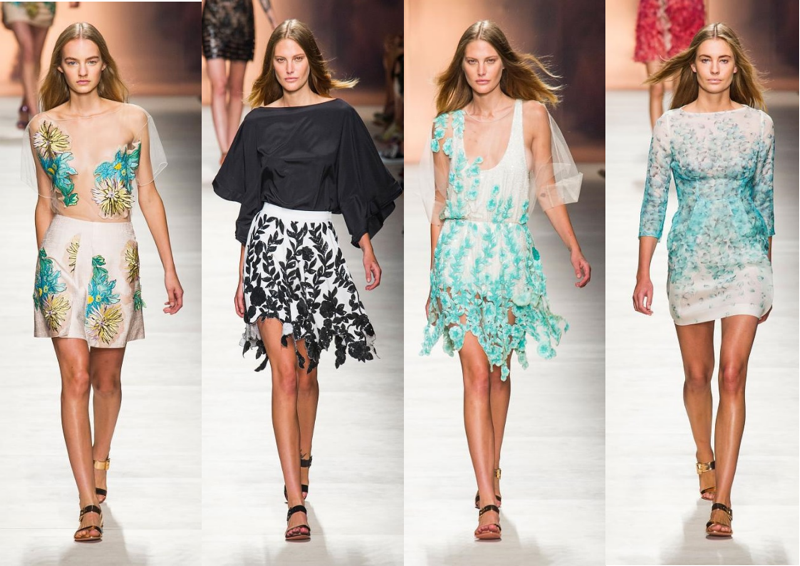 tendance printemps été 2015 -robes-courtes-motifs-floraux-turquoise-noir-blanc-blumarine