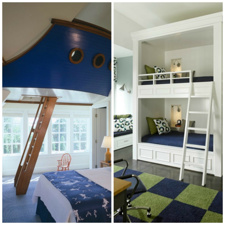 amenagement-chambre-enfant-lit-bateau-superposé-tapis-bleu-carreaux