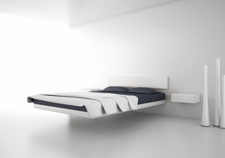 aménagement-chambre-blanche-minimaliste-lit-flottant
