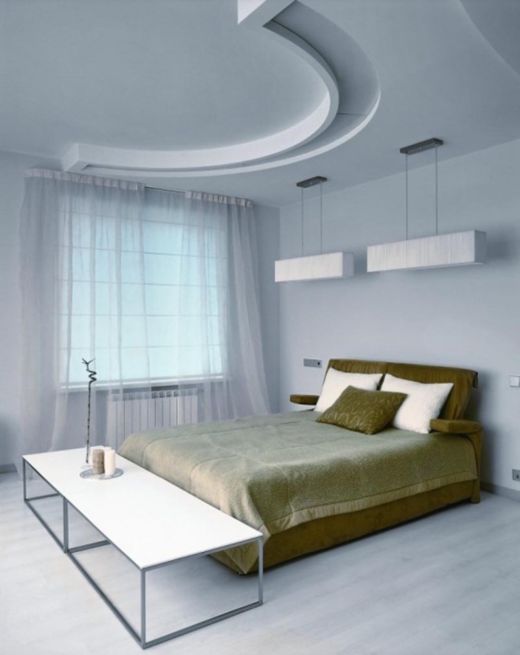 aménagement-chambre-blanche-plafond-décoratif-placo-linge-vert