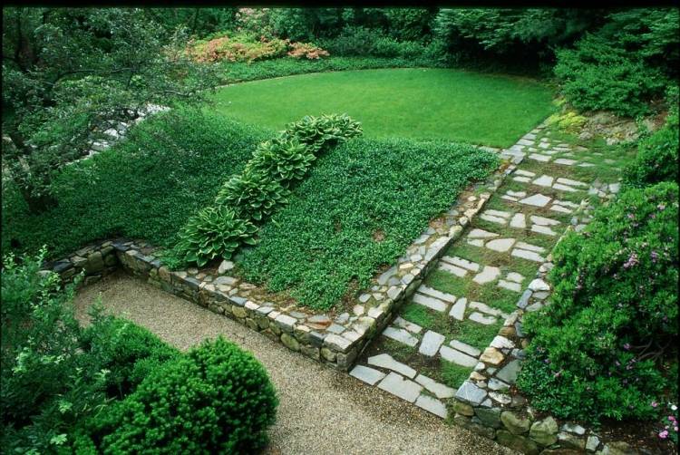 aménager un jardin pente muret-allée-pierre-naturelle