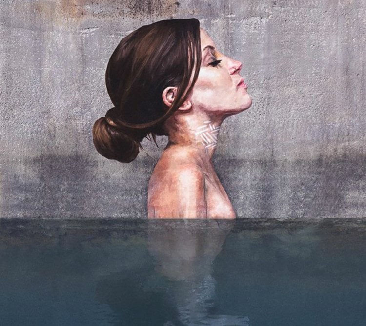 art-mural-Sean-Yoro-femme-effet-eau-reflet art mural