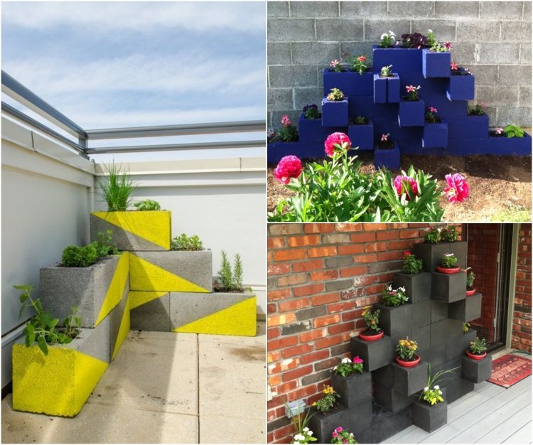 bloc-beton-jaune-bleu-pots-fleurs-jardin-terrasse