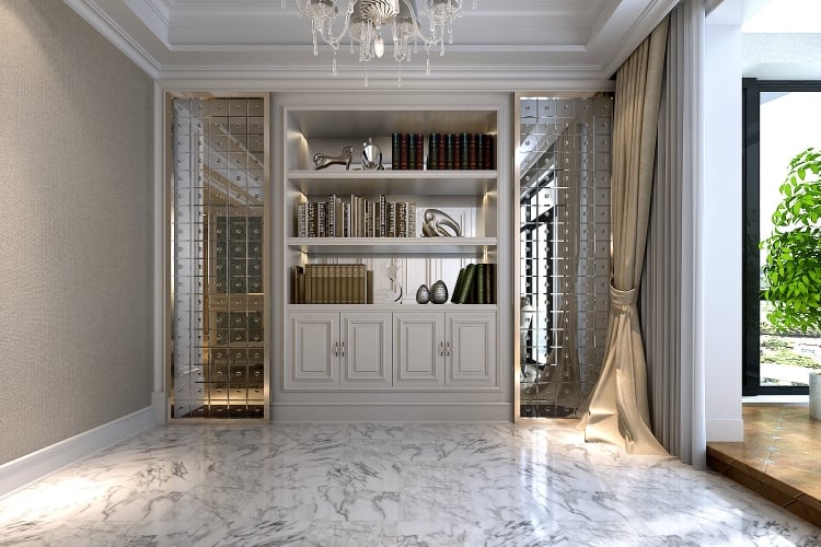 carrelage-marbre-motifs-gris-rideaux-beige-gris-meuble-rangement-blanc-lustre