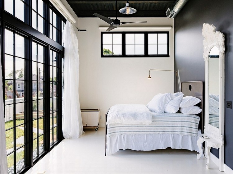 chambre-blanche-noire-éclectique-éléments-style-industriel-vintage