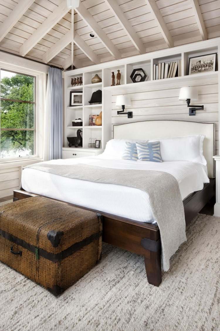 chambre-blanche-style-rustique-moderne-coffre-rangement-lit-bois