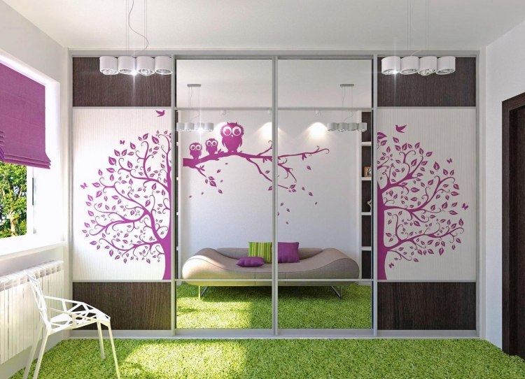 decoration-chambre-enfant-fille-armoire-rangement-tapis-vert-theme-hibou