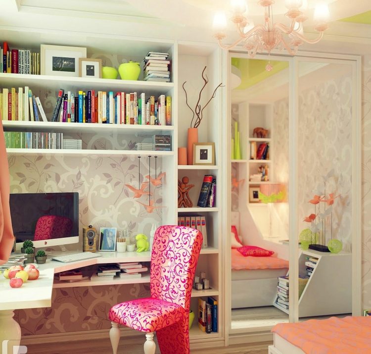 decoration-chambre-enfant-fille-lampe-plafond-chaise-bureau