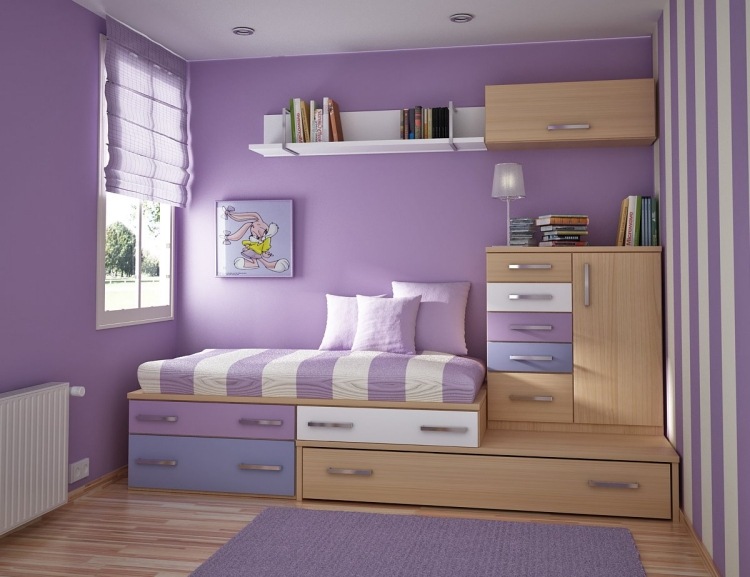 decoration-chambre-enfant-fille-meubles-bois-tapis-violet