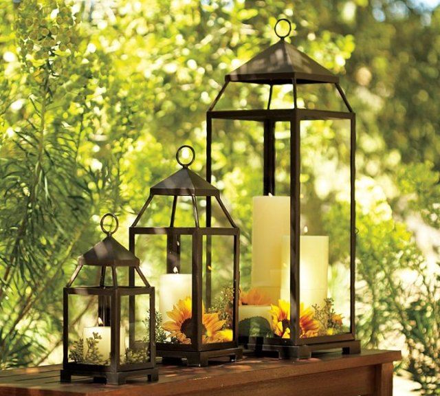 décoration-jardin-lanternes-bougies-tournesols