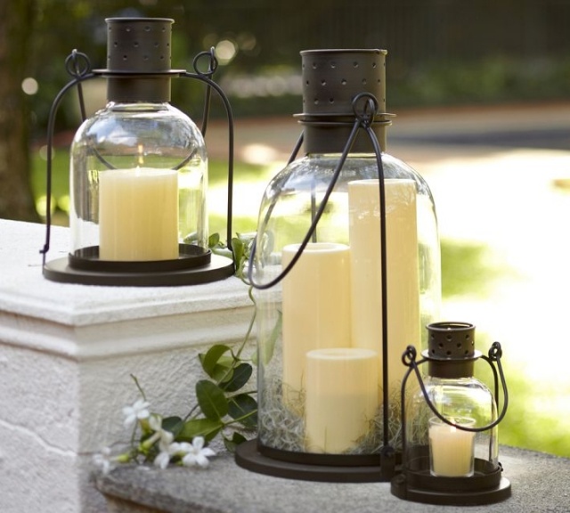 décoration de jardin lanternes verre-métal-bougies-blanches