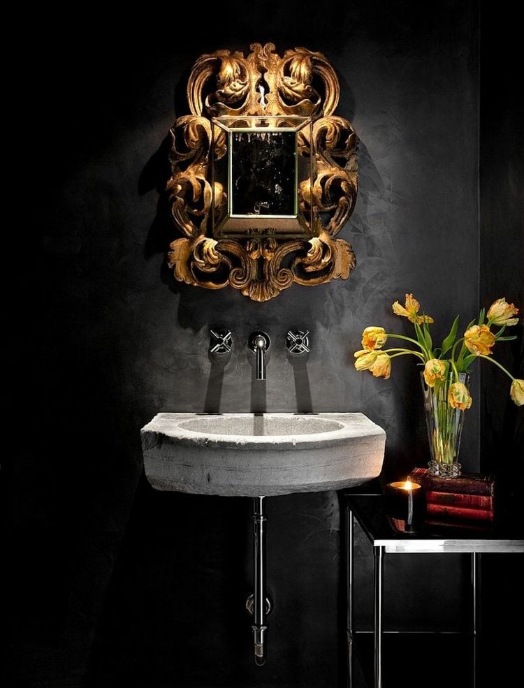 décoration-wc--bouquet-fleurs-jaunes-vasque-miroir