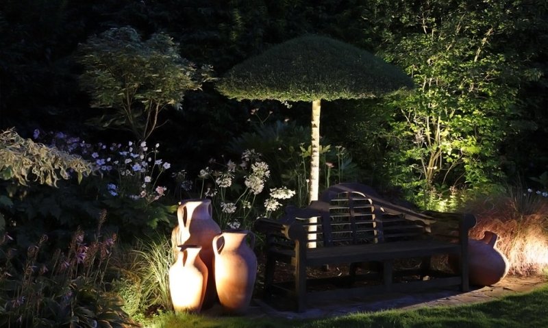 eclairage-exterieur-banc-plantes-jardin éclairage extérieur