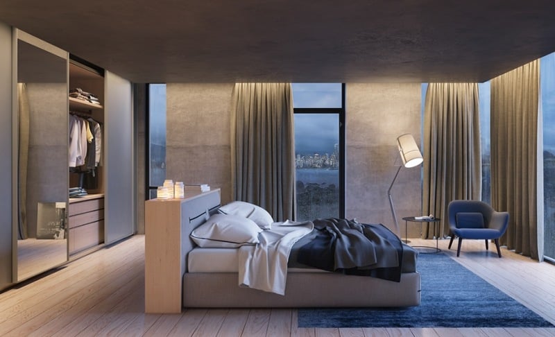 eclairage-led-indirect-chambre-coucher-faux-plafond-rideaux-lampe-sol