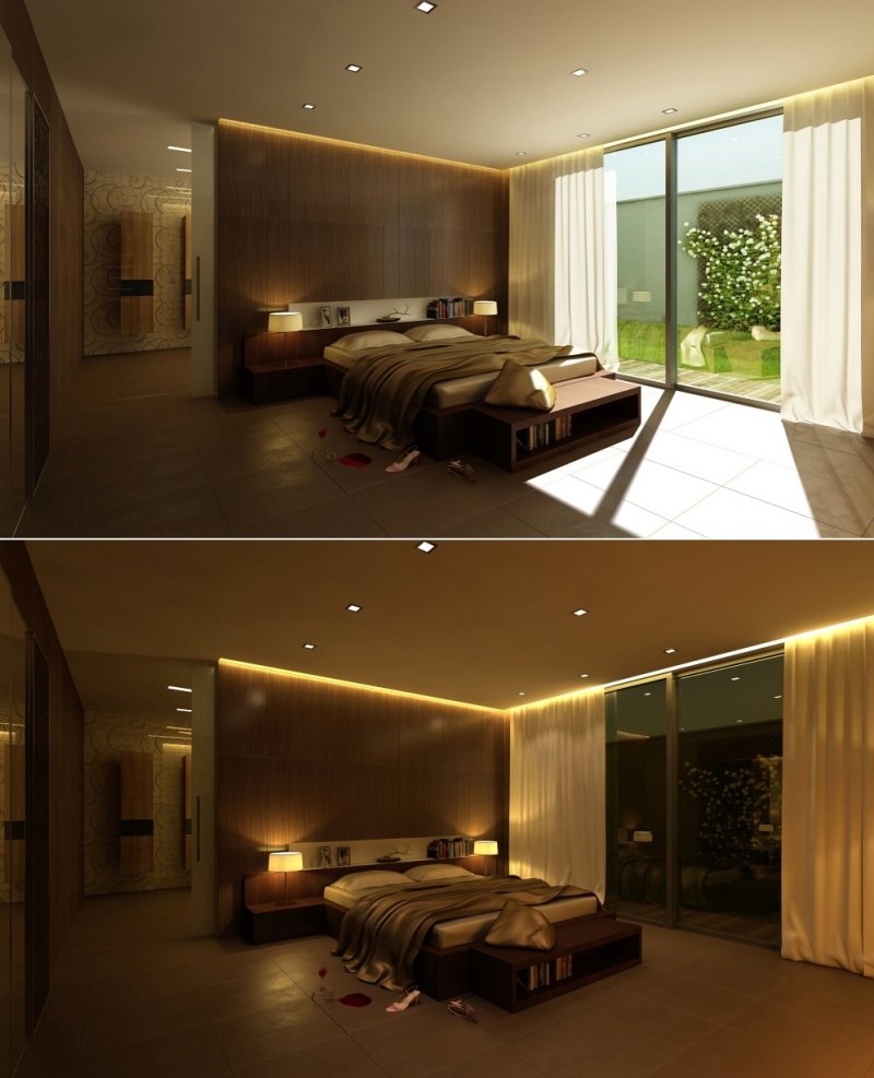 eclairage-led-indirect-chambre-coucher-rideaux-spots-led-plafond