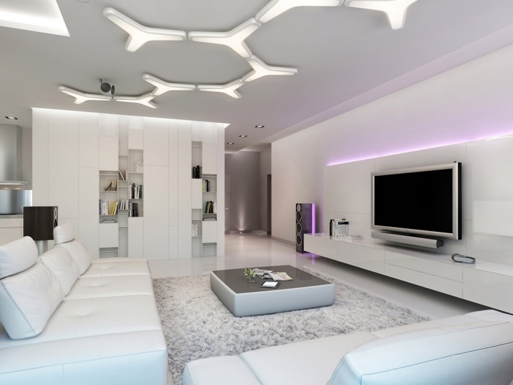 eclairage-led-salon-blanc-plafonniers-design-meuble-tv-ruban-led-lilas