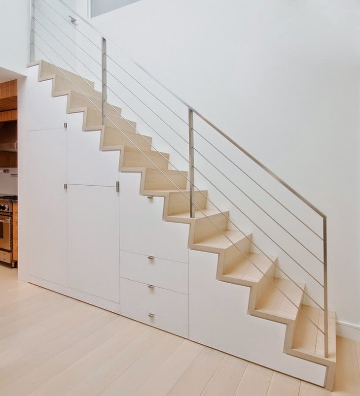 escalier droit rangement blanc-intérieur-moderne