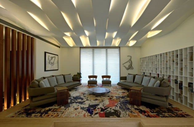 faux-plafond-éclairage-intégré-salon-design-contemporain