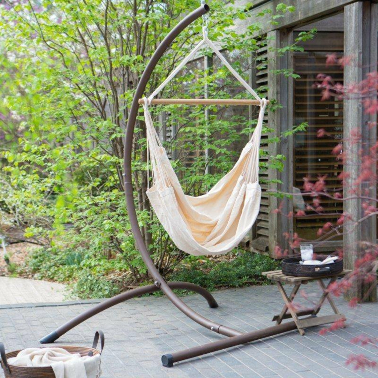 hamac-chaise-blanc-tissu-support-massif-métallique-terrasse hamac chaise