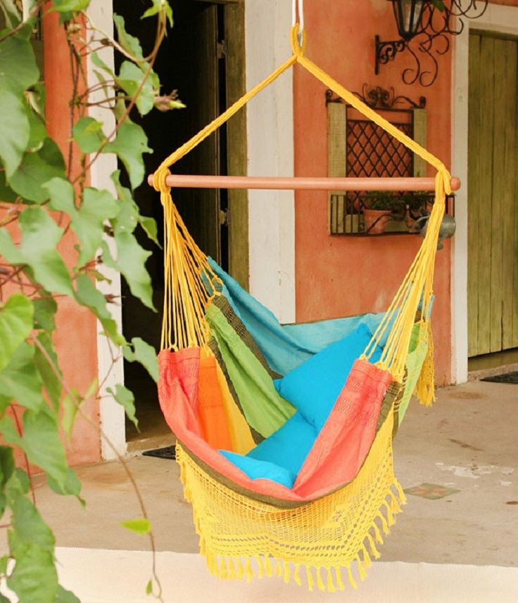 hamac-chaise-tricotée-multicolore-terrasse hamac chaise