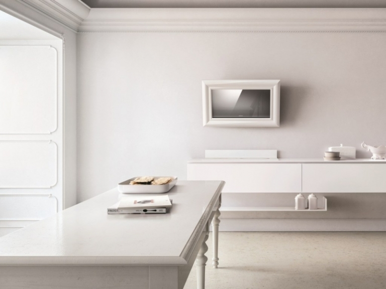 hotte-decorative-design-murale-cadre-blanc-plan-travail-blanc-table-victorien