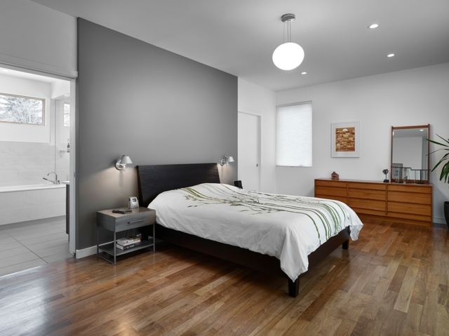 idee-peinture-murale-grise-chambre-coucher--revetement-sol-parquet-suspension
