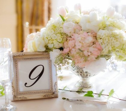 idees-decoration-mariage-hortensias-rose-blanc-roses-branchette-lierre-numéro-table