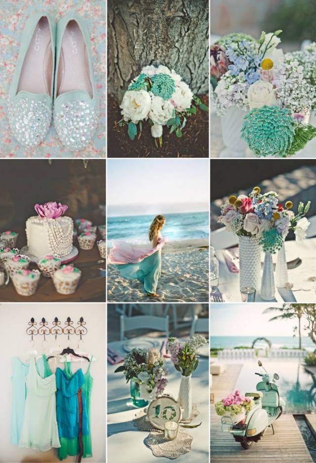 idees-decoration-mariage-palette-turquoie-blanc-fleurs-gâteau
