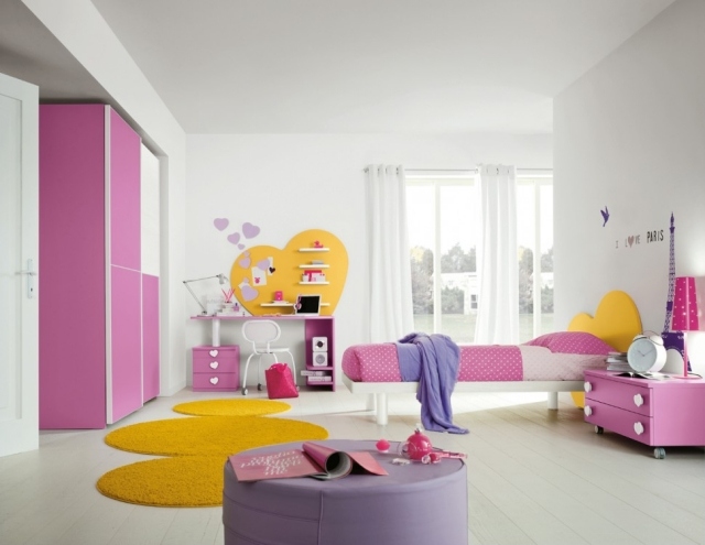 idées-meubles-décoration-rose-jaune-chambre-fille-ado